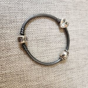 Pandora Dark Grey Steel Charm Bracelet with 2 charms